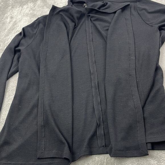 Eileen Fisher XL 100% Wool Black Open Drape Cardigan Sweater - Picture 15 of 16